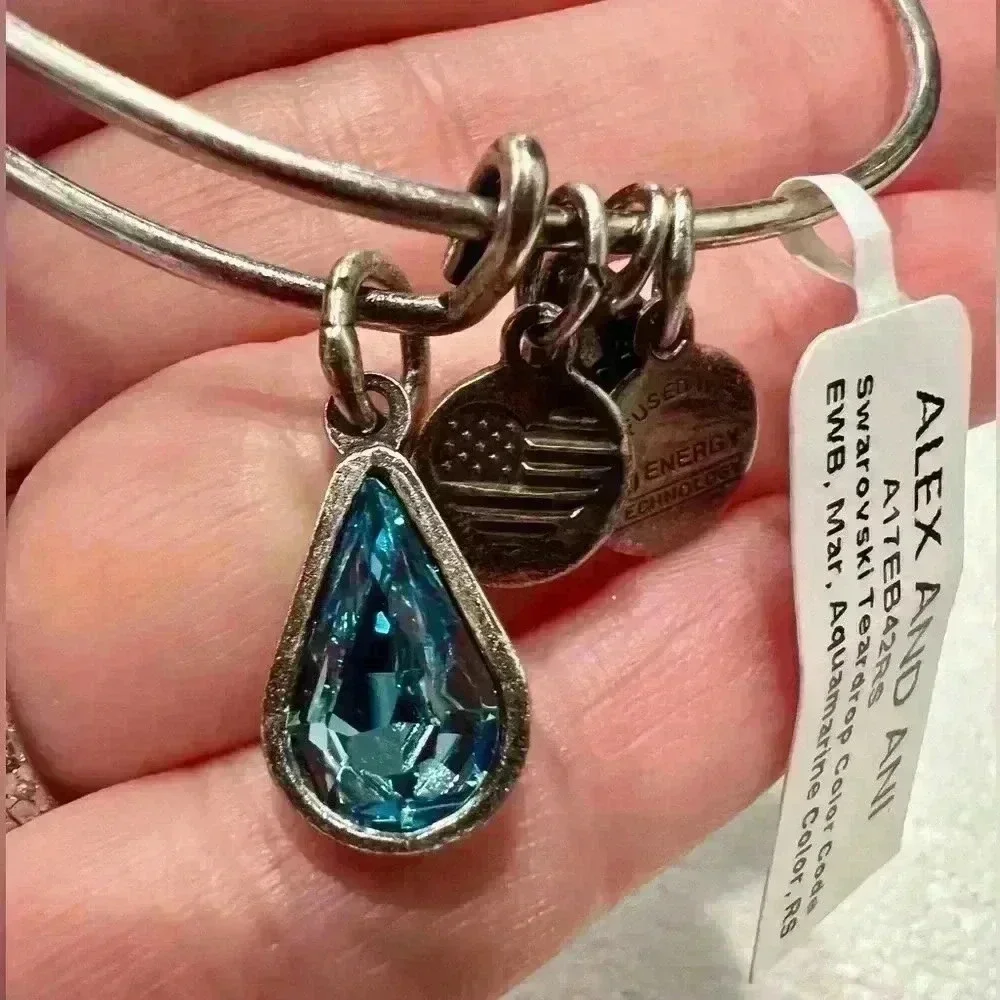 Alex and Ani Swarovski Crystal Emerald Teardrop Bangle Bracelet Birth Month May